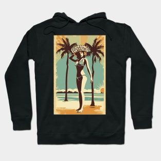 i love retro themed beach palm and girl design Hoodie